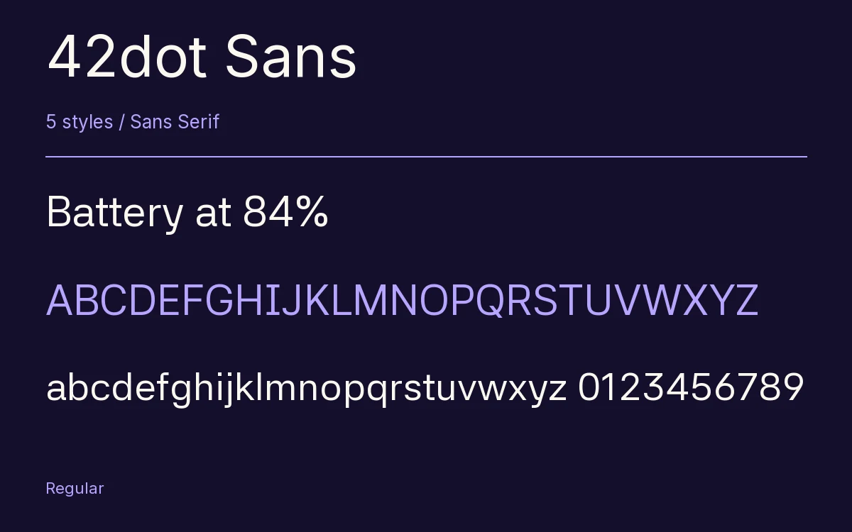 42dot Sans type specimen with letters and figures