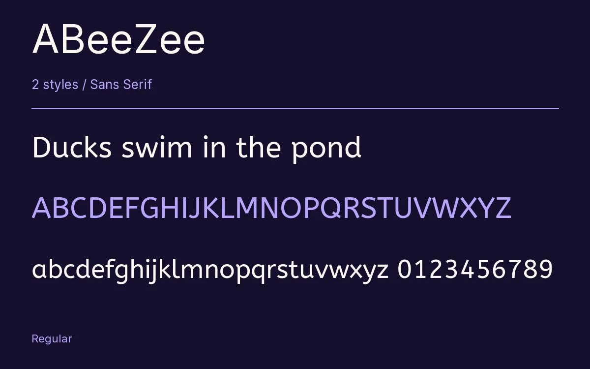 ABeeZee type specimen with letters and figures