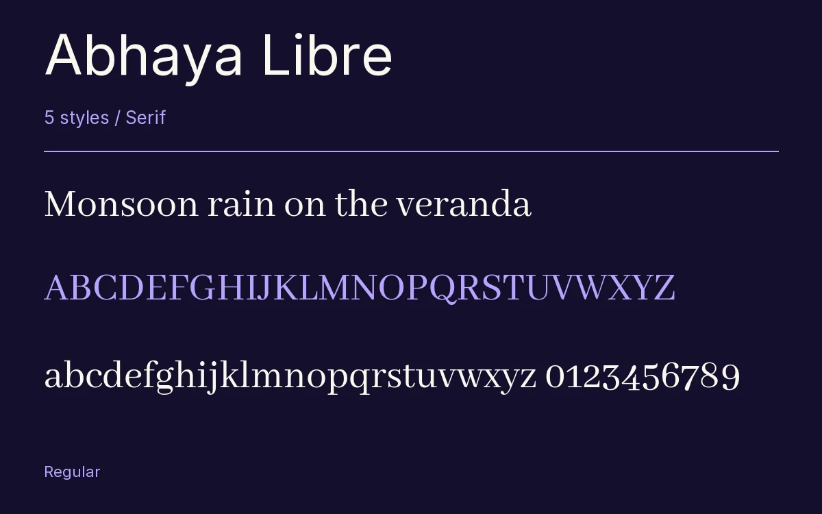 Abhaya Libre type specimen with letters and figures