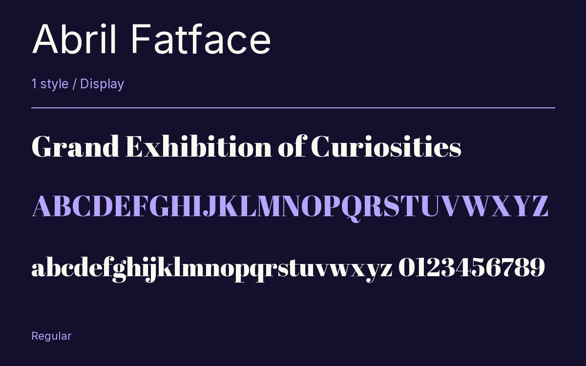 Abril Fatface type specimen with letters and figures