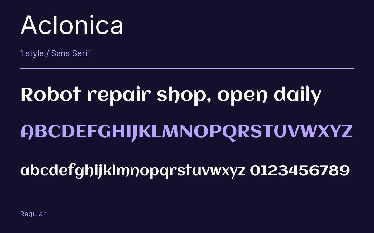 Aclonica type specimen with letters and figures