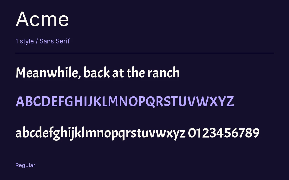 Acme type specimen with letters and figures