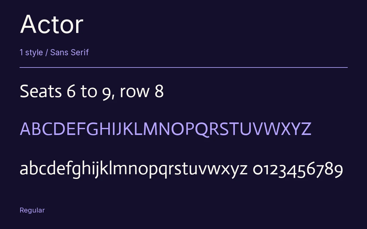 Actor type specimen with letters and figures