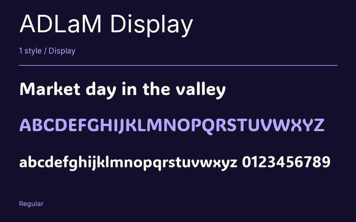 ADLaM Display type specimen with letters and figures