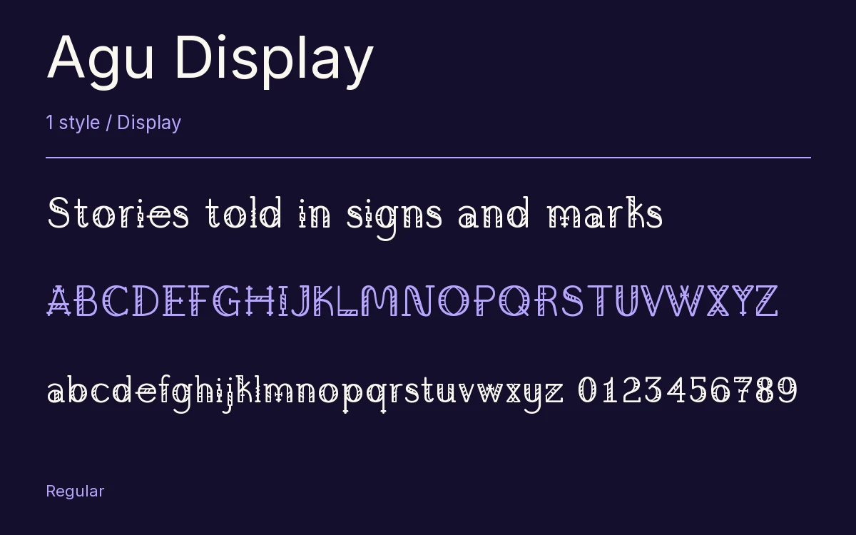 Agu Display type specimen with letters and figures