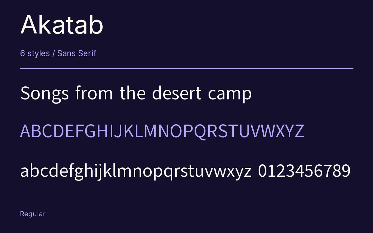 Akatab type specimen with letters and figures