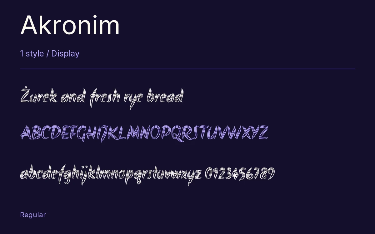 Akronim type specimen with letters and figures