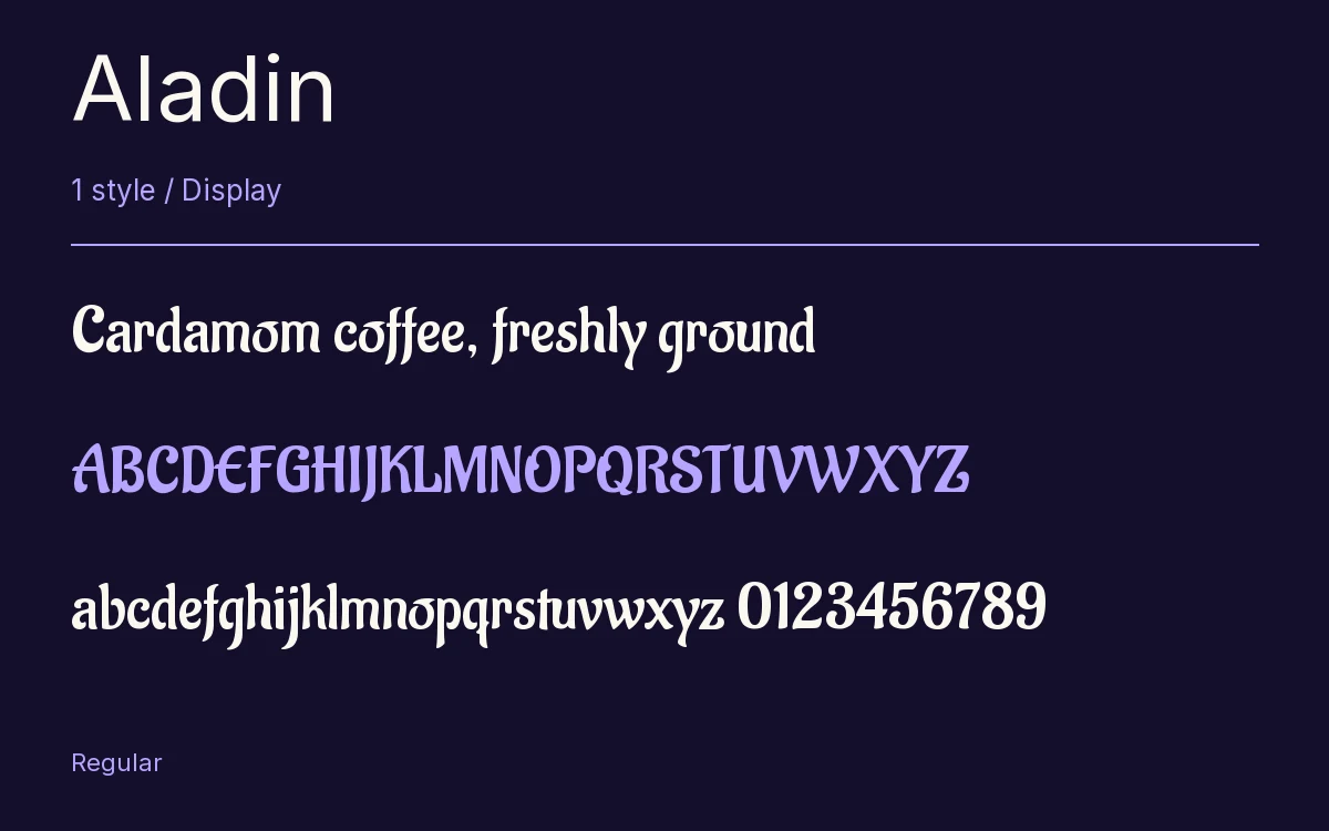 Aladin type specimen with letters and figures