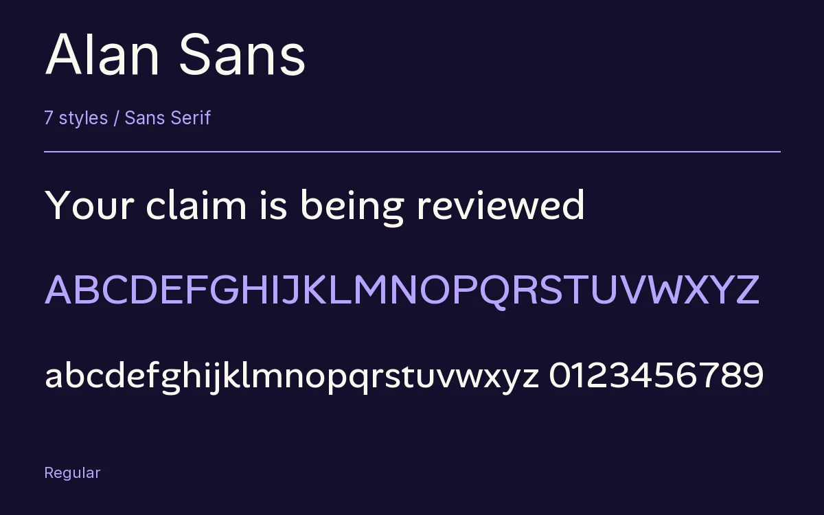 Alan Sans type specimen with letters and figures