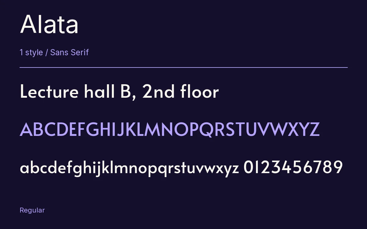 Alata type specimen with letters and figures