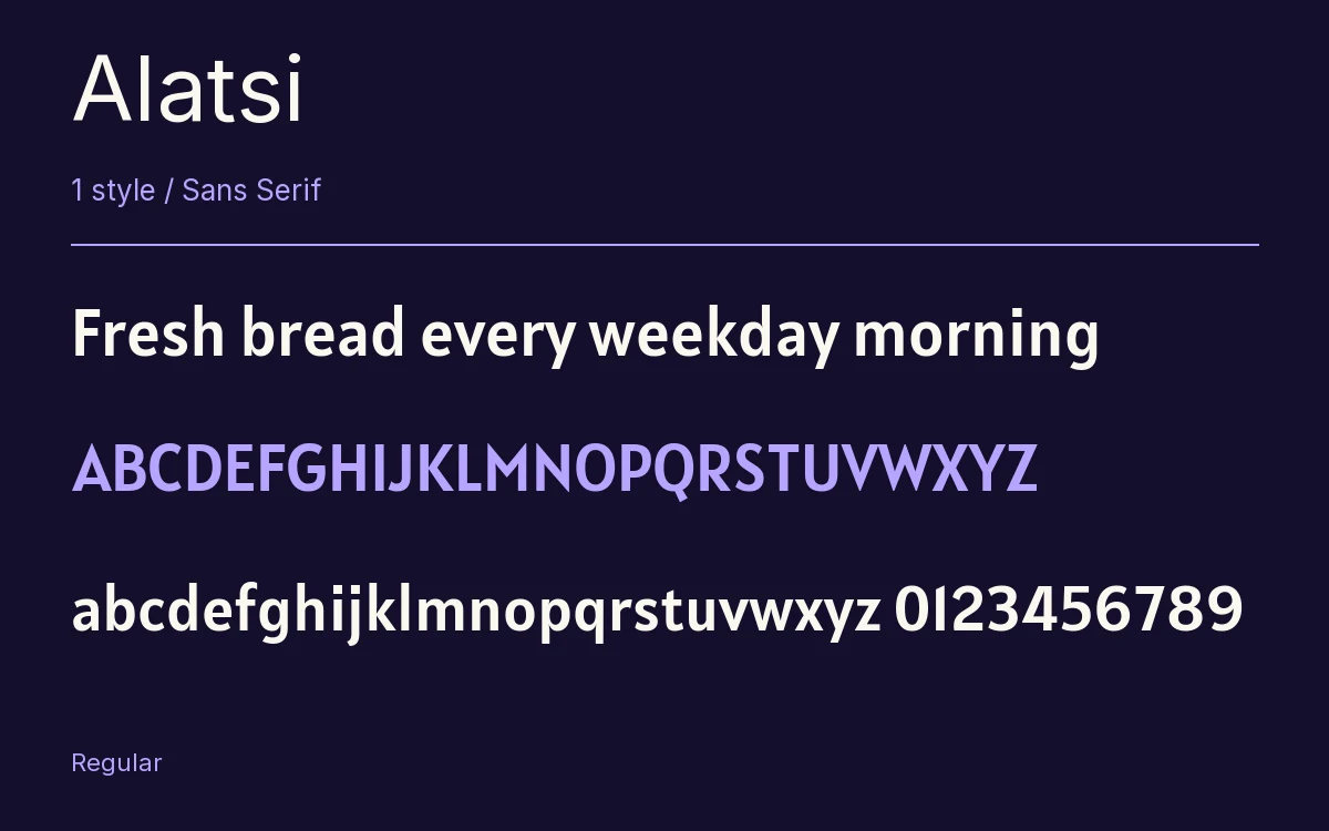 Alatsi type specimen with letters and figures