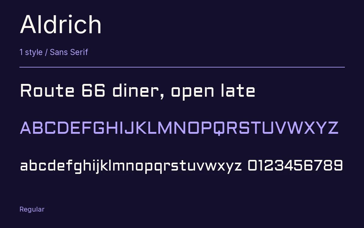 Aldrich type specimen with letters and figures