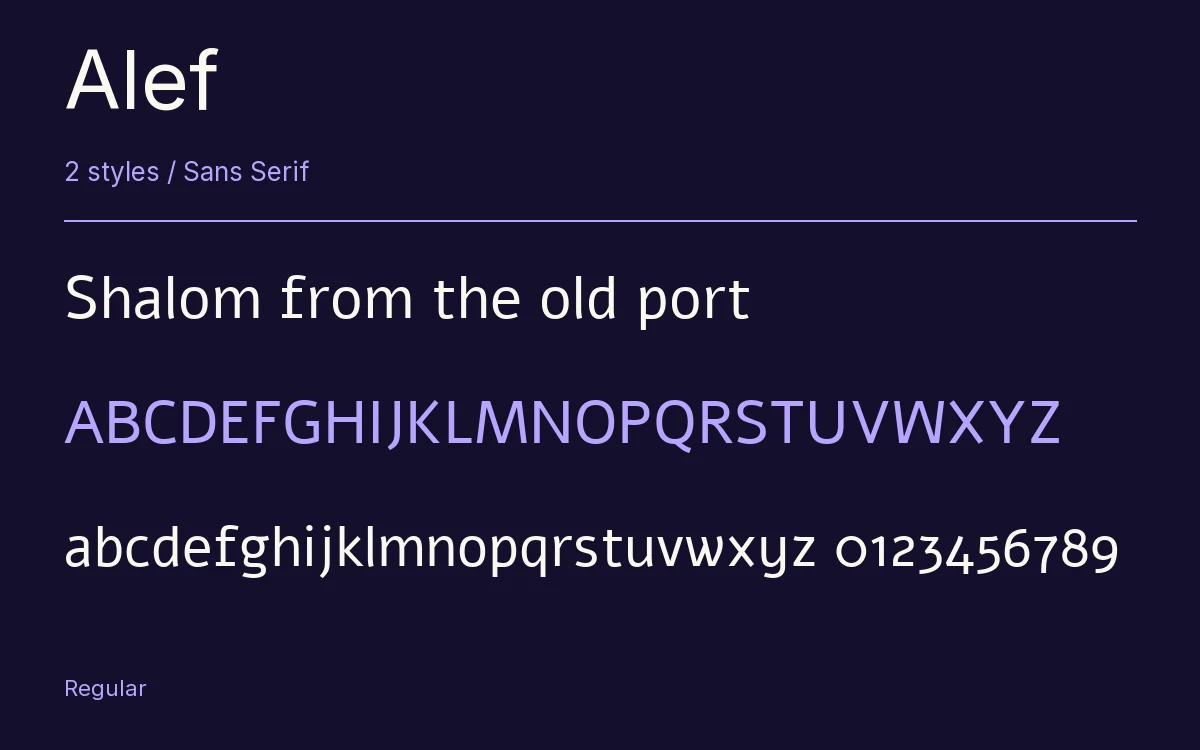 Alef type specimen with letters and figures