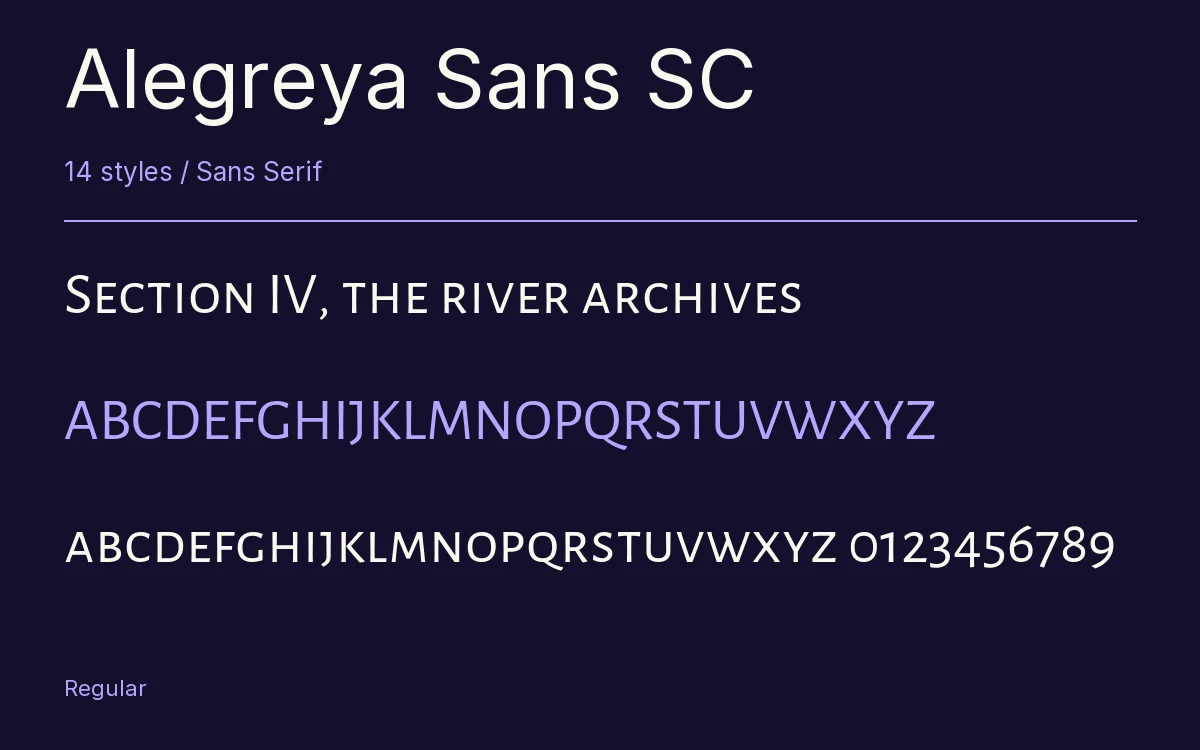 Alegreya Sans SC type specimen with letters and figures