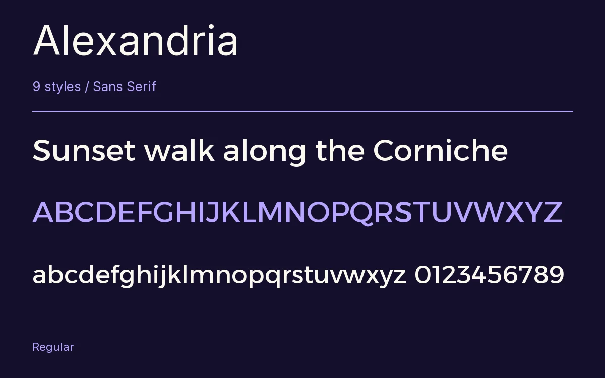 Alexandria type specimen with letters and figures