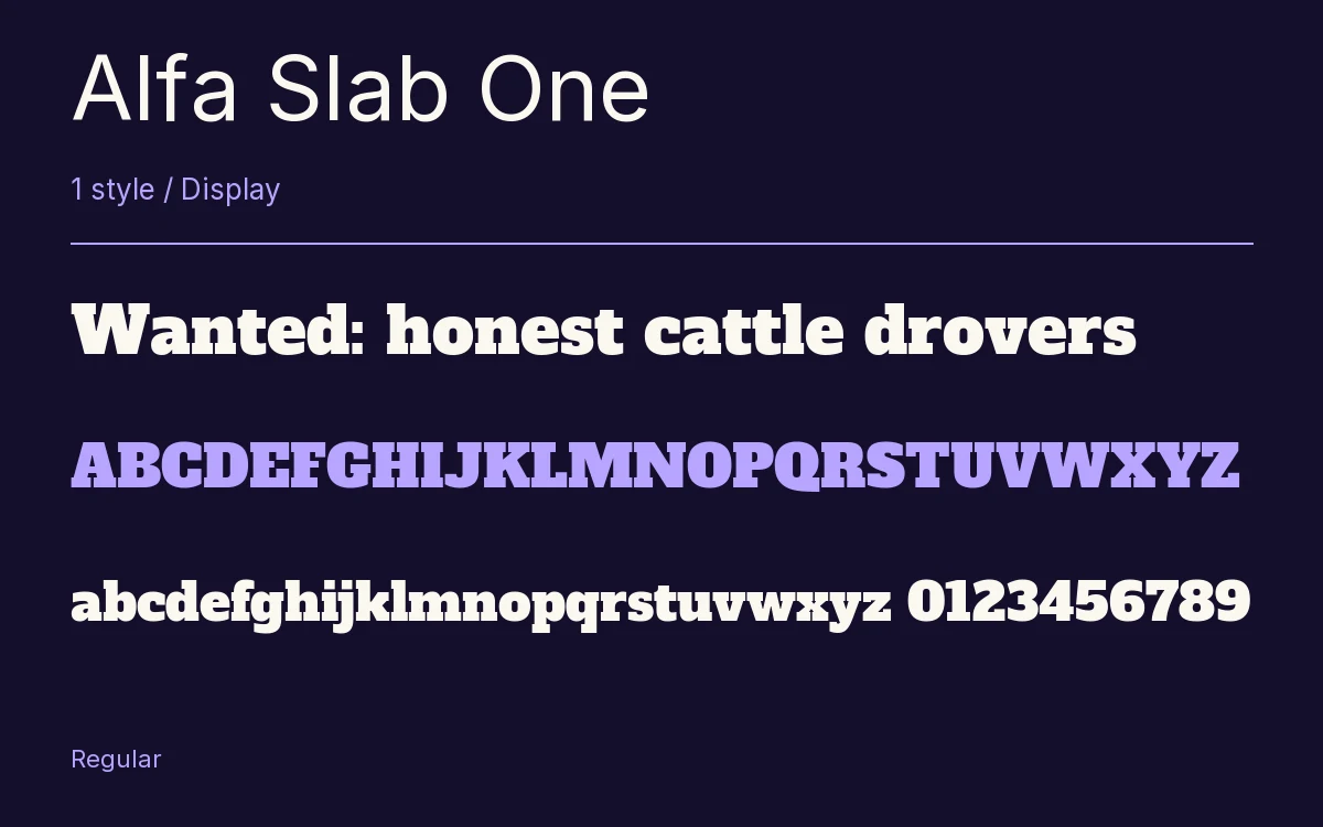 Alfa Slab One type specimen with letters and figures