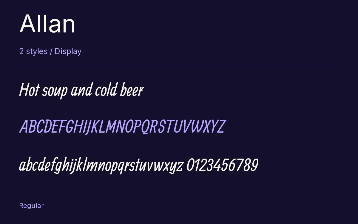 Allan type specimen with letters and figures