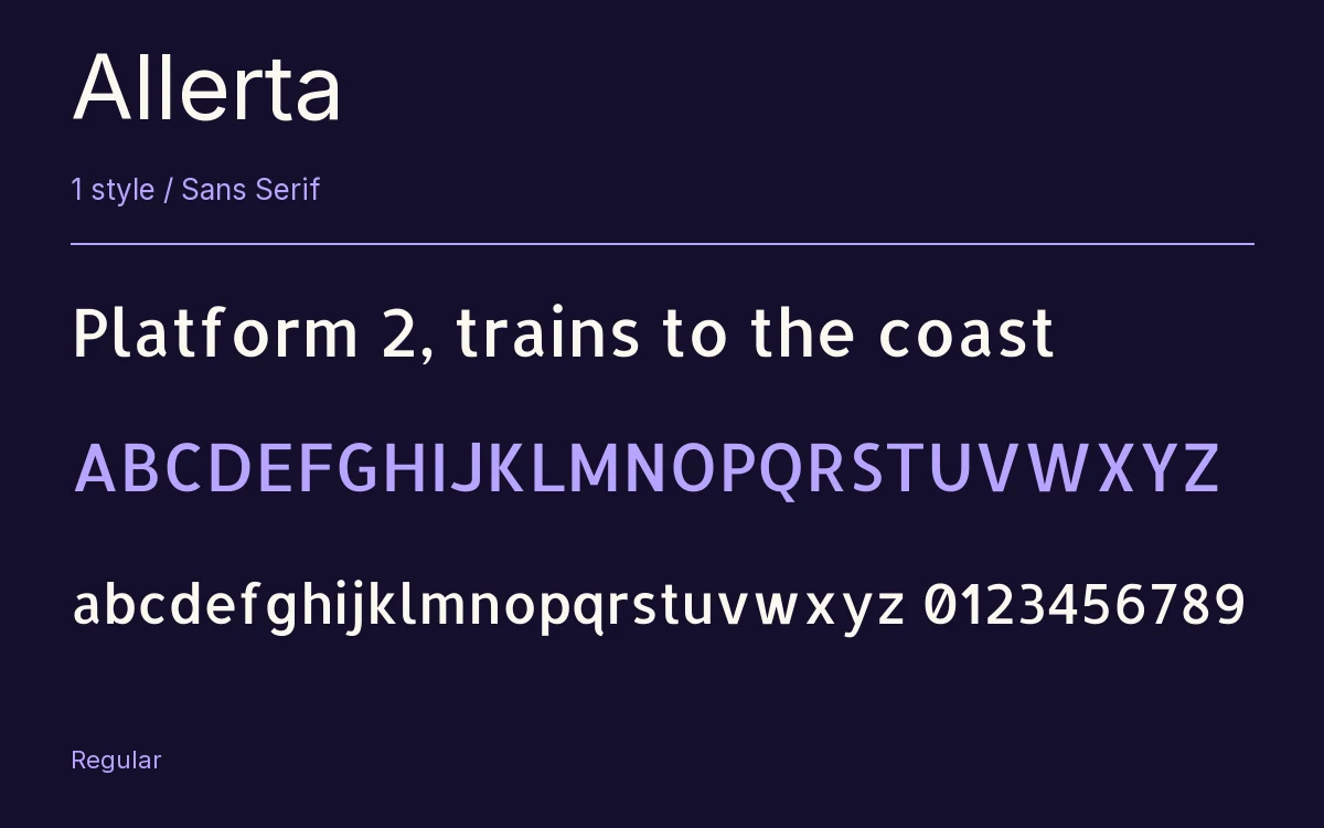 Allerta type specimen with letters and figures