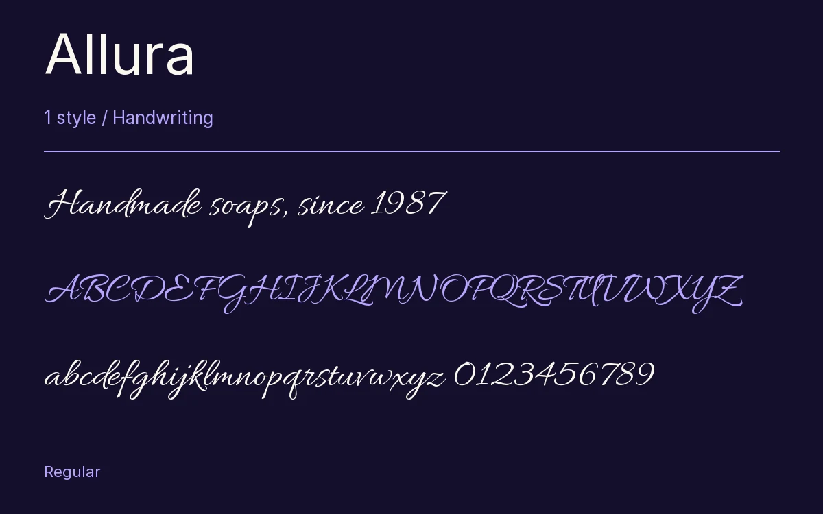 Allura type specimen with letters and figures