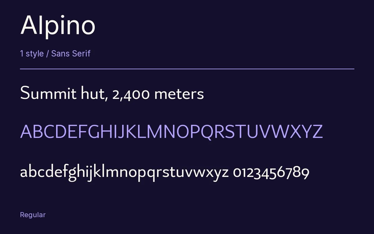 Alpino type specimen with letters and figures