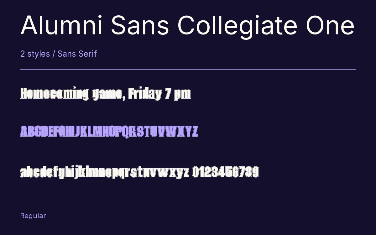 Alumni Sans Collegiate One type specimen with letters and figures