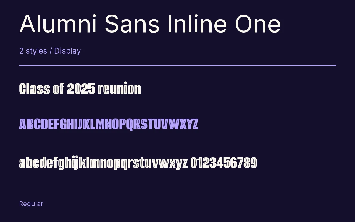 Alumni Sans Inline One type specimen with letters and figures