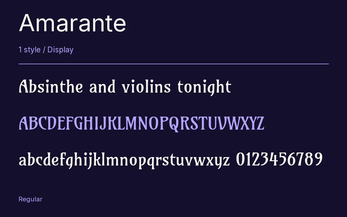 Amarante type specimen with letters and figures