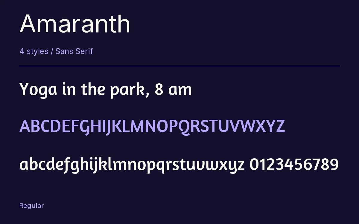 Amaranth type specimen with letters and figures