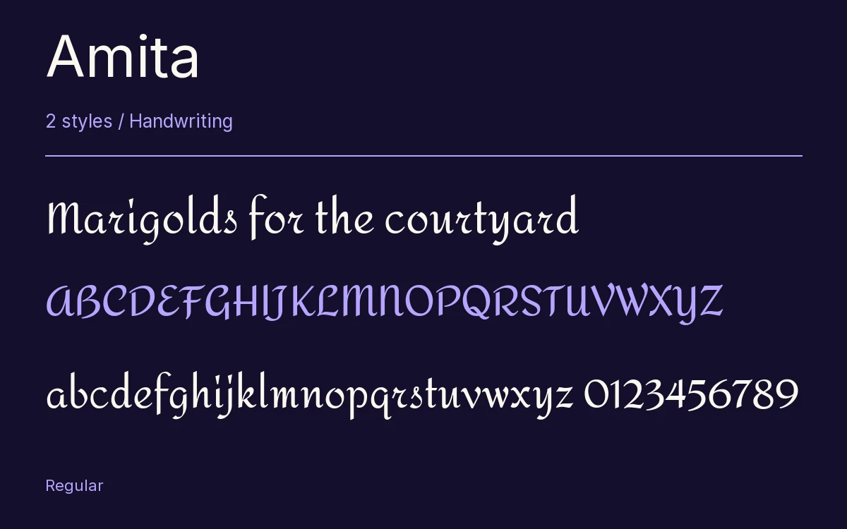 Amita type specimen with letters and figures