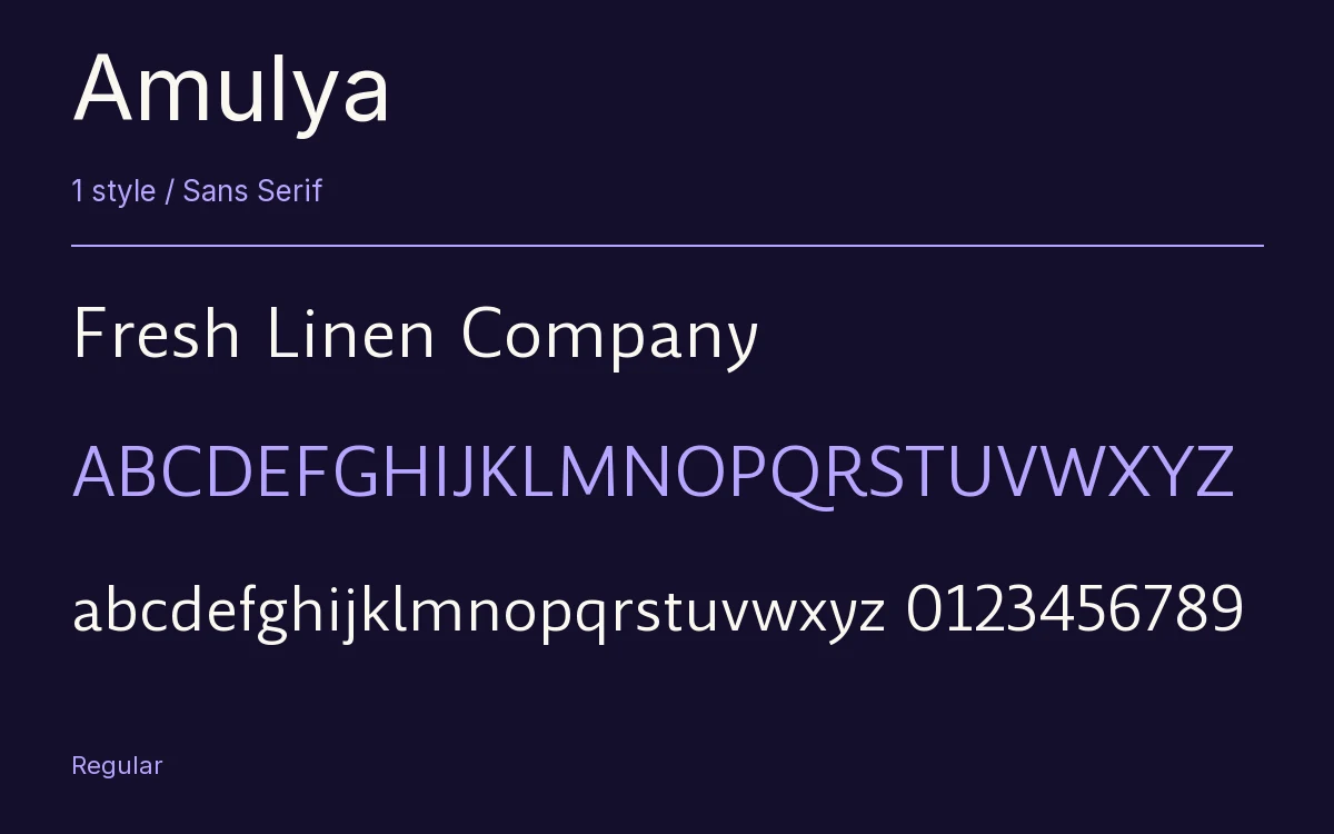 Amulya type specimen with letters and figures