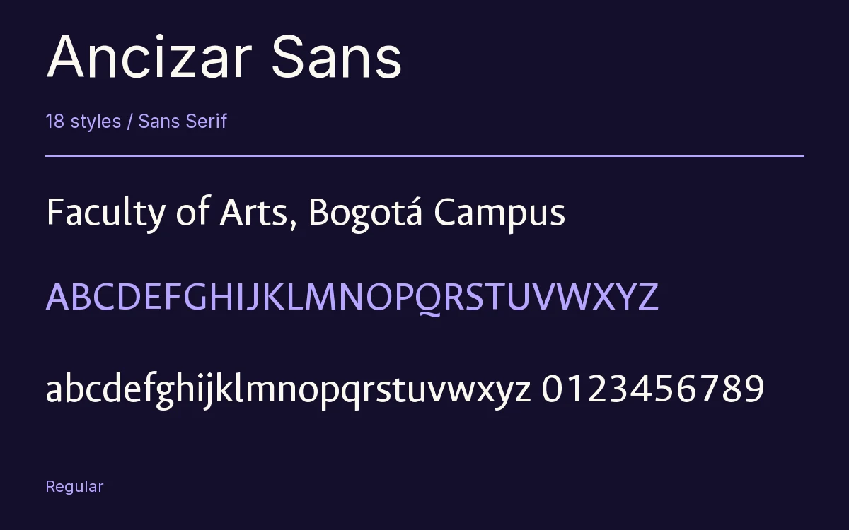 Ancizar Sans type specimen with letters and figures