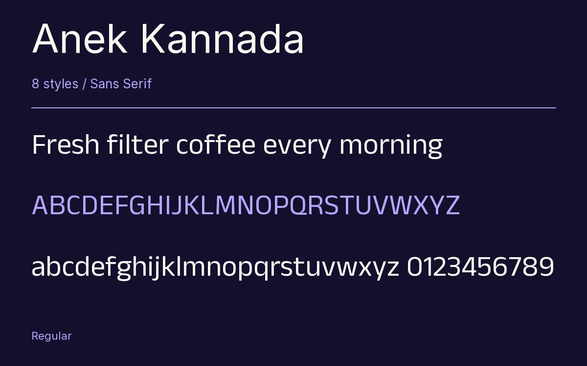 Anek Kannada type specimen with letters and figures