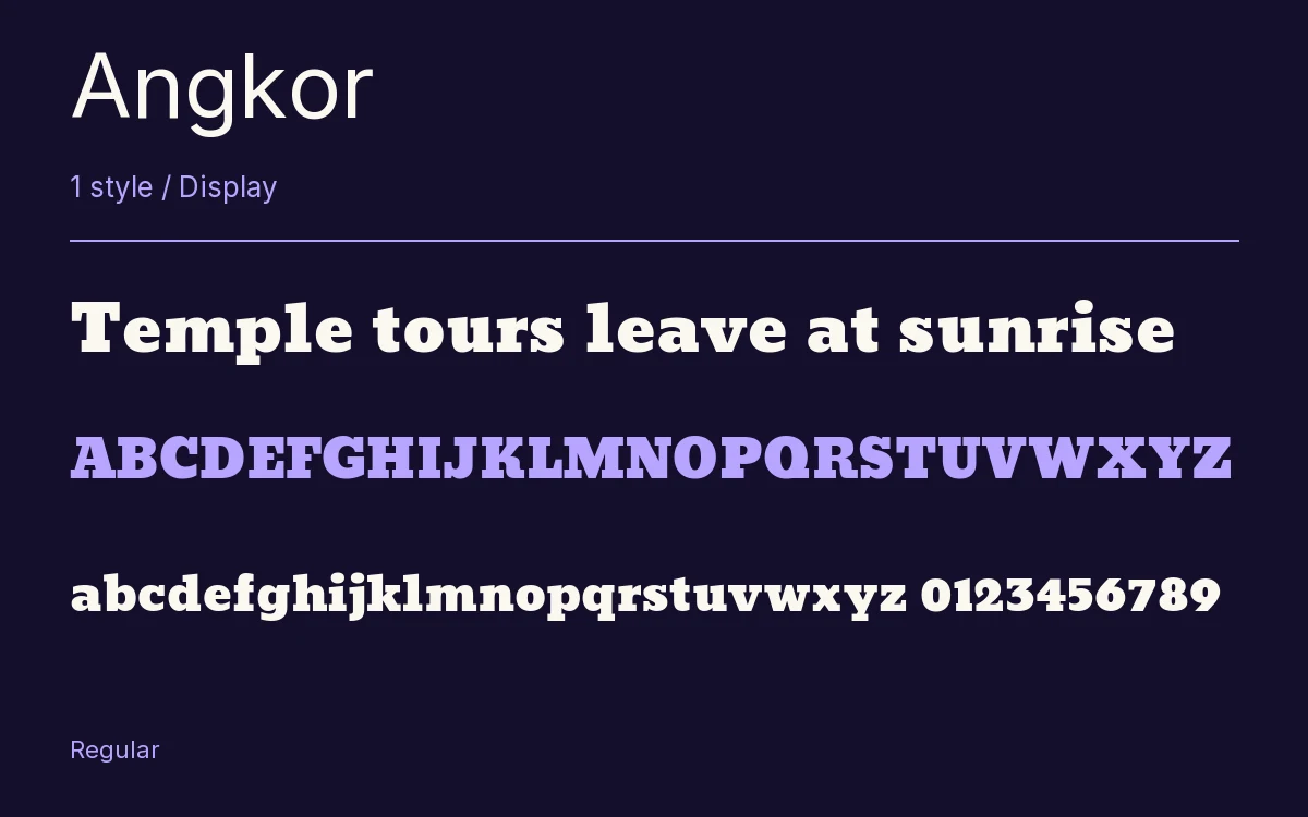 Angkor type specimen with letters and figures