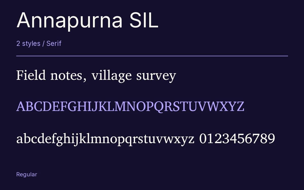 Annapurna SIL type specimen with letters and figures
