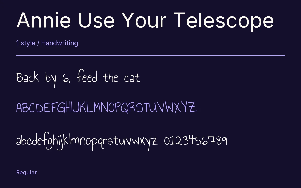 Annie Use Your Telescope type specimen with letters and figures