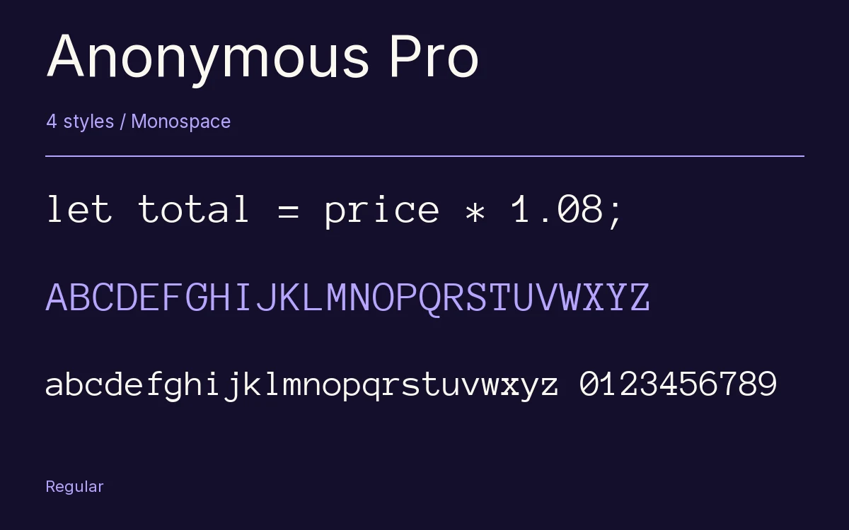 Anonymous Pro type specimen with letters and figures