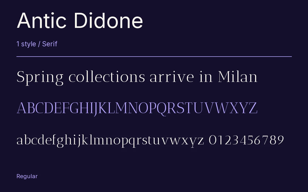 Antic Didone type specimen with letters and figures