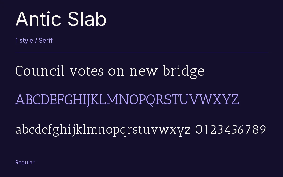 Antic Slab type specimen with letters and figures