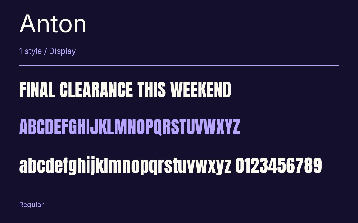Anton type specimen with letters and figures
