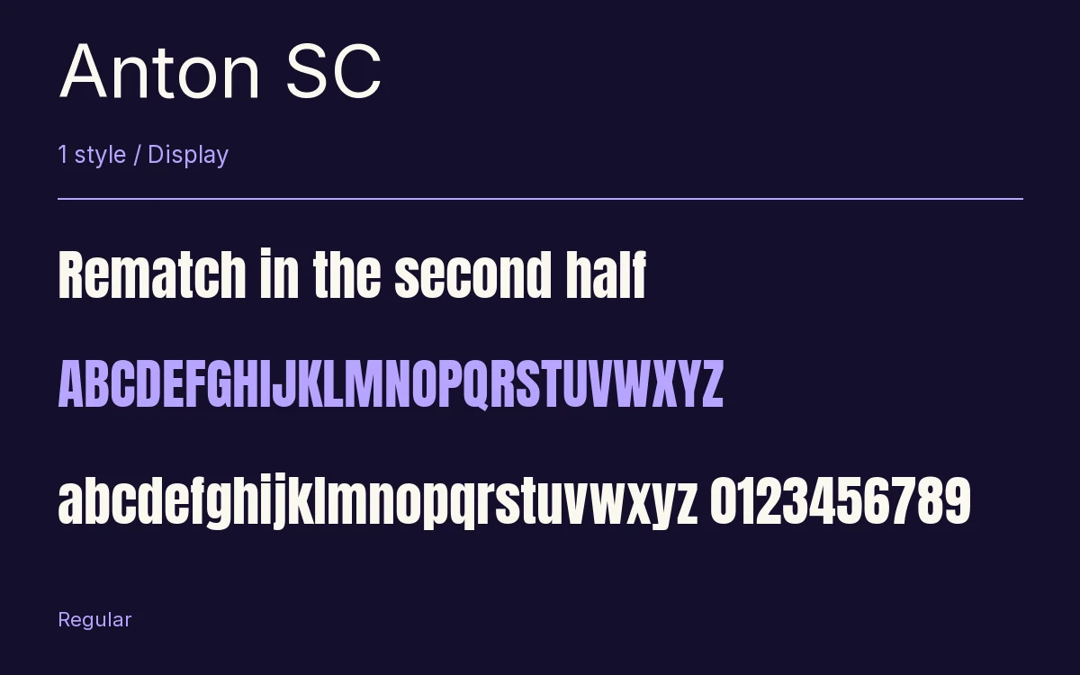 Anton SC type specimen with letters and figures