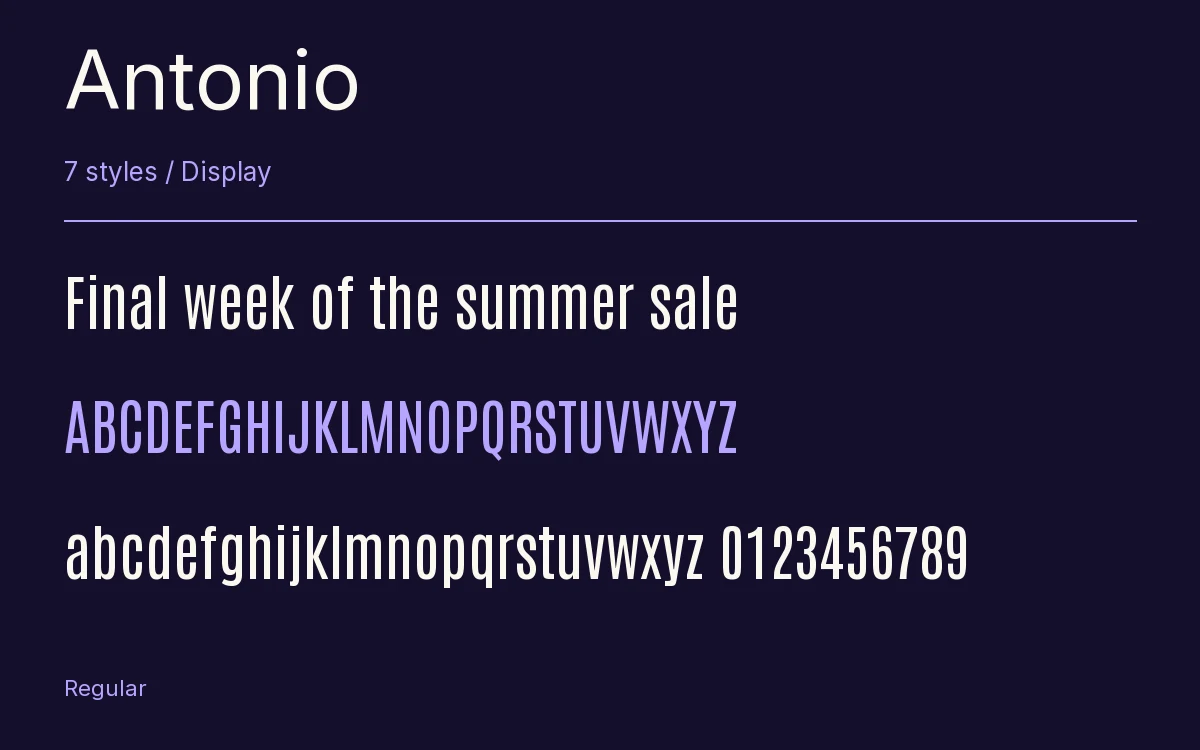 Antonio type specimen with letters and figures