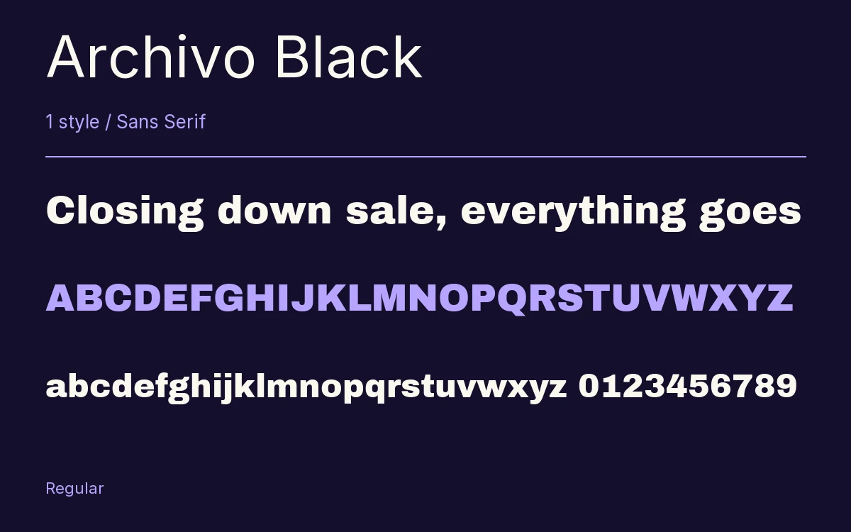 Archivo Black type specimen with letters and figures