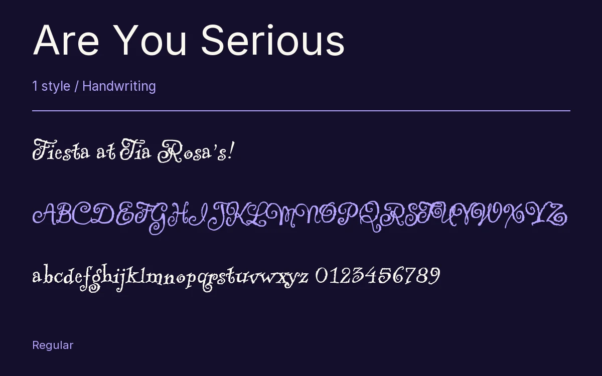 Are You Serious type specimen with letters and figures