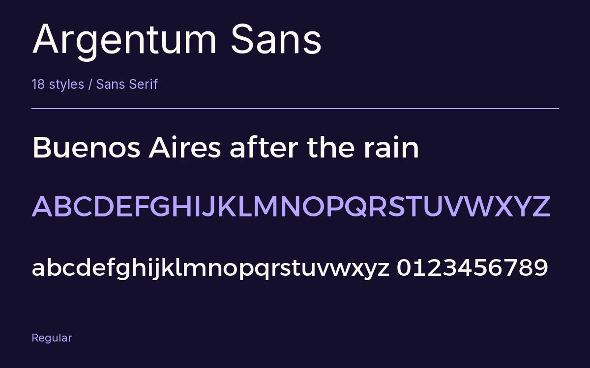 Argentum Sans type specimen with letters and figures