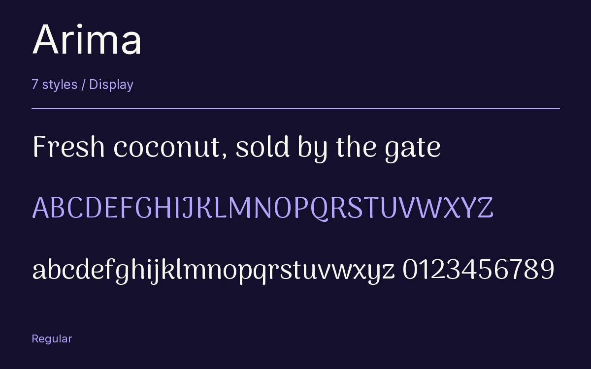 Arima type specimen with letters and figures
