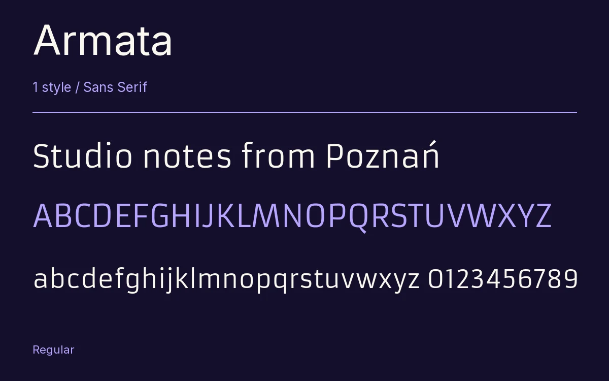 Armata type specimen with letters and figures
