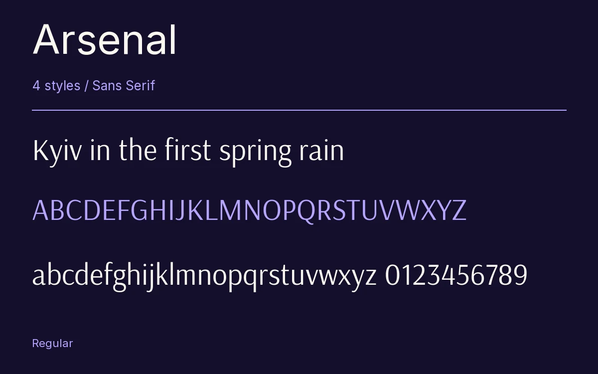 Arsenal type specimen with letters and figures