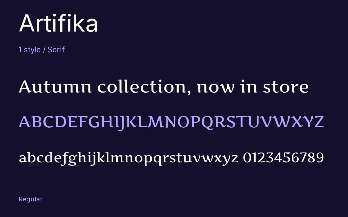 Artifika type specimen with letters and figures
