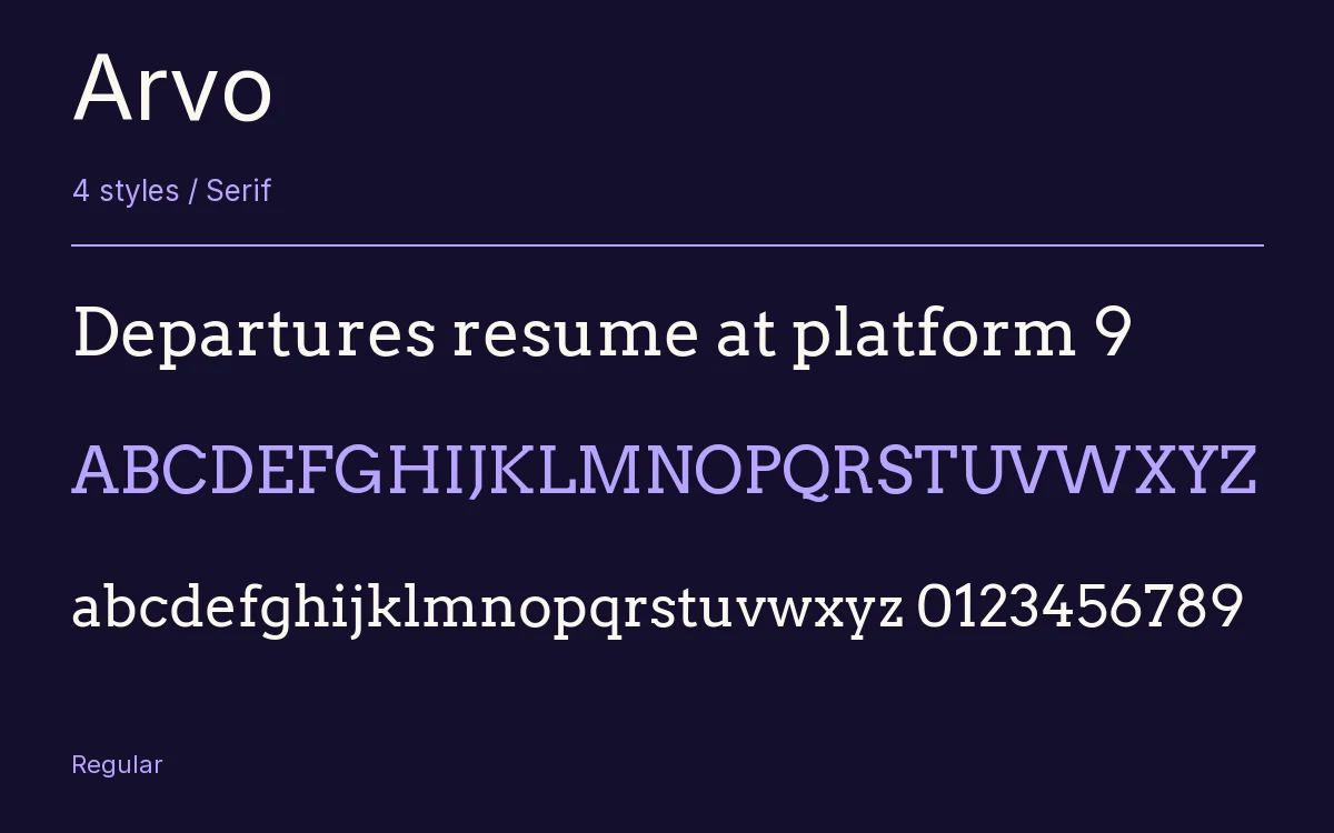 Arvo type specimen with letters and figures