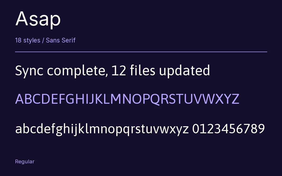 Asap type specimen with letters and figures